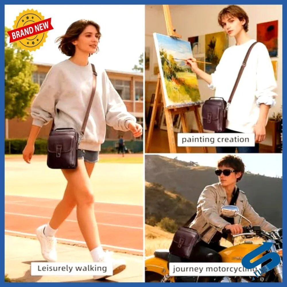 Leather Messenger Bag Crossbody Sling Travel Daypack Magnetic Buckle